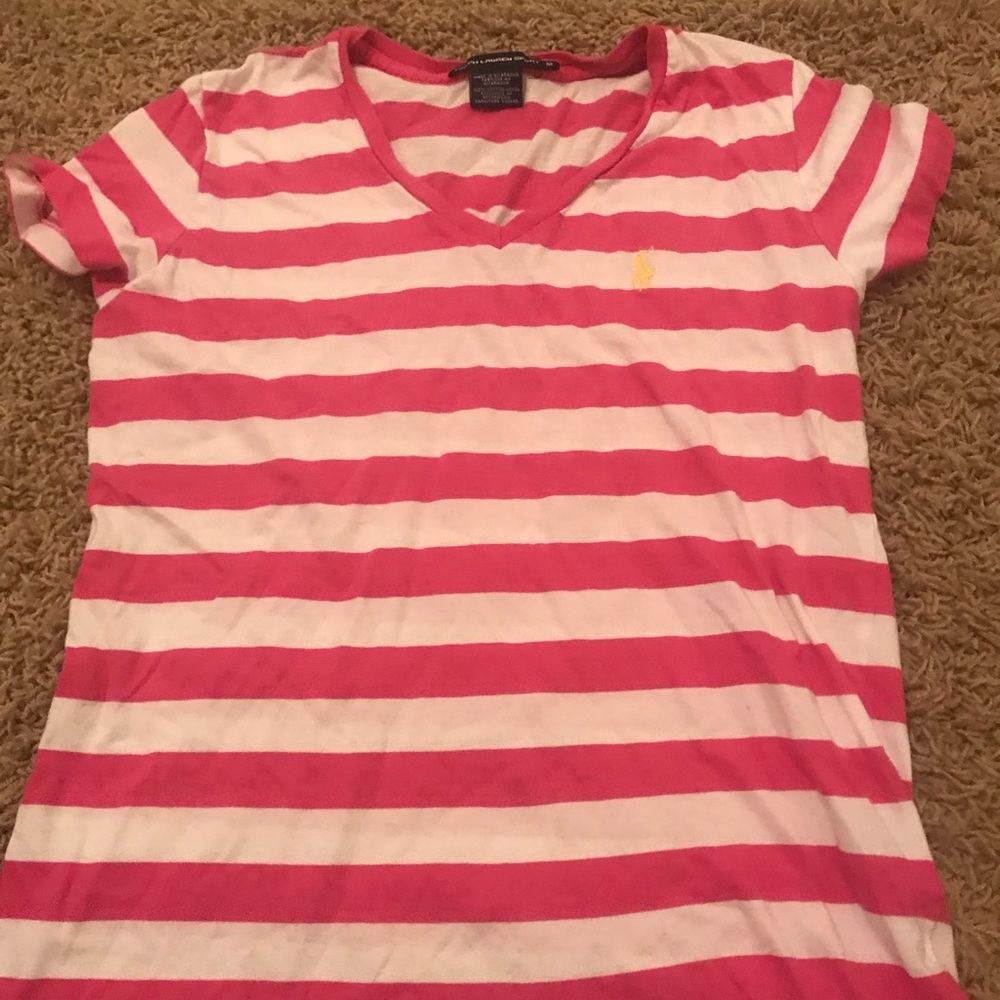Pink striped polo shirt